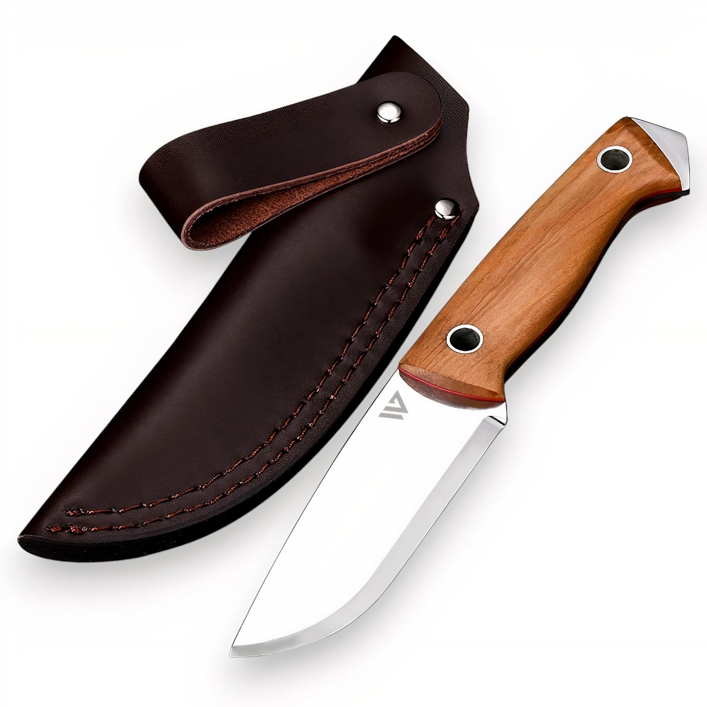 Wilora Sandvik Steel Fixed Blade Knife | Full-Tang Outdoor Knife with Hardwood Handle & Leather Sheath